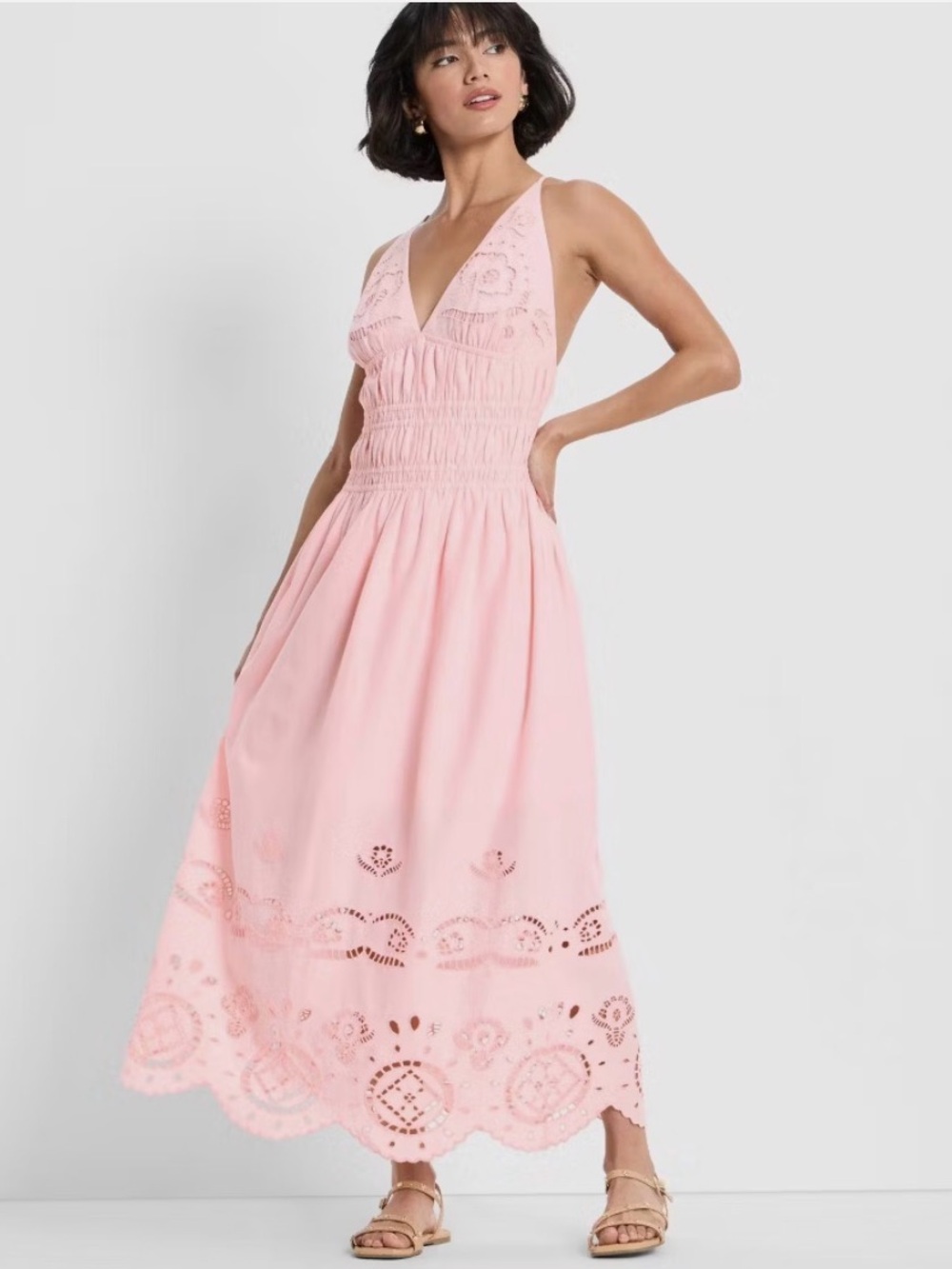 NWT Eyelet Maxi A-Line Dress - Future Collective Light Pink Size M